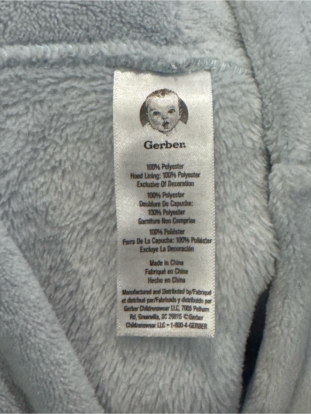 Gerber Light Blue Plush Hooded Baby Robe with Belt- embroidered “baby d” - Picture 4 of 4